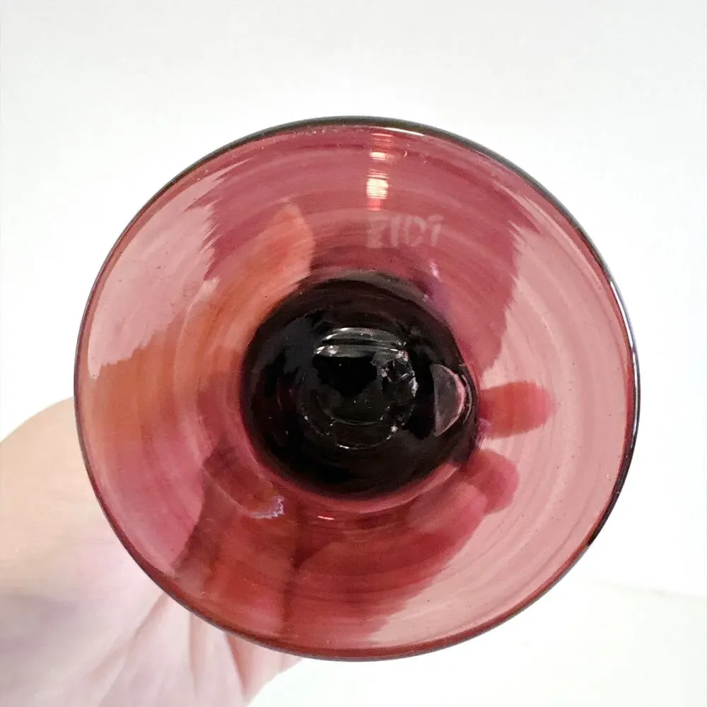 VTG LA VERRERIE DE BIOT FRENCH AMETHYST BUBBLE BLOWN GLASS PAIR CANDLE HOLDERS